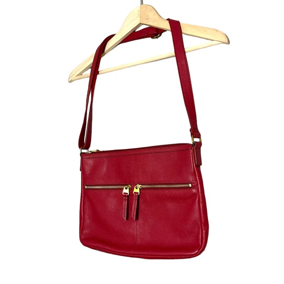 Fossil Elise Large Double Zip Leather Burgundy Crossbody purse
